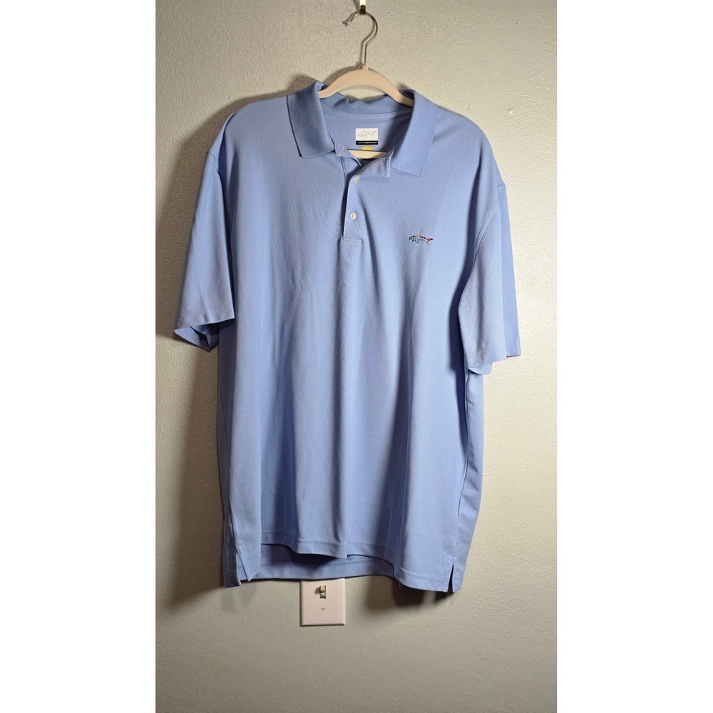 Greg Norman Play Dry Mens XXL Blue Short Sleeve Shark Logo Golf Polo Shirt